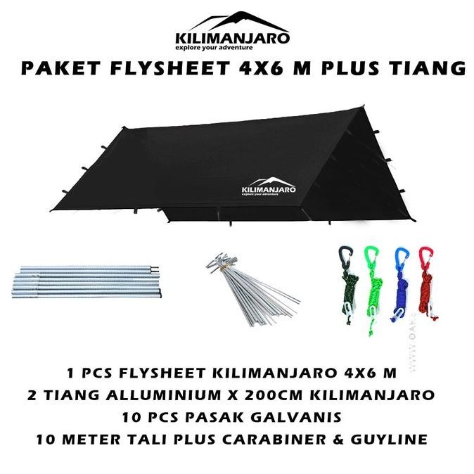 Paket Flysheet 4x6 M Plus Tiang Flysheet Kilimanjaro - Plus Pasak Tali