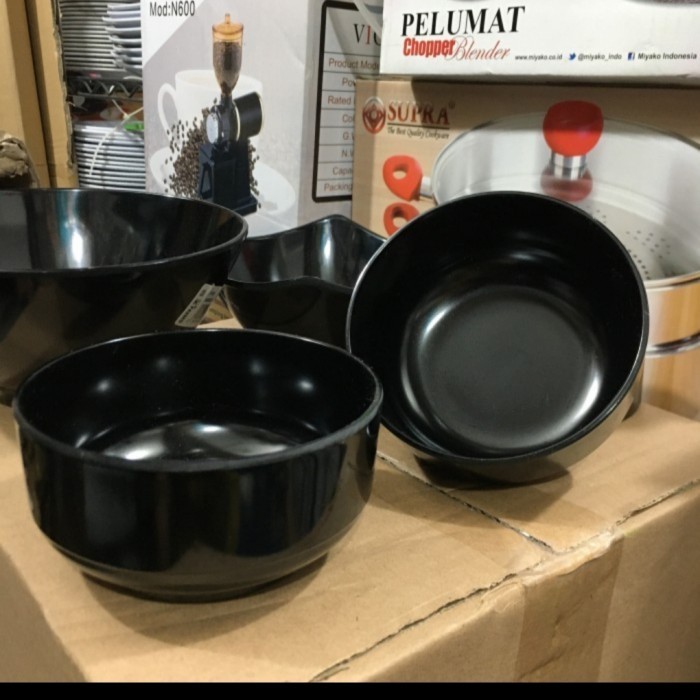 JUAL MANGKOK KECIL BULAT SEGI SUSUN HITAM PUTIH KREM GADING MELAMIN AWET KUAT TEBAL TAHAN PANAS