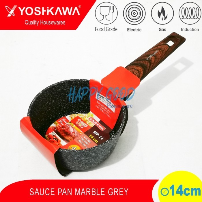 Panci Kecil Marble 14CM Handel Gagang Kayu Tahan Panas Kuat Tebal Induksi Anti Lengket Premium Yoshi