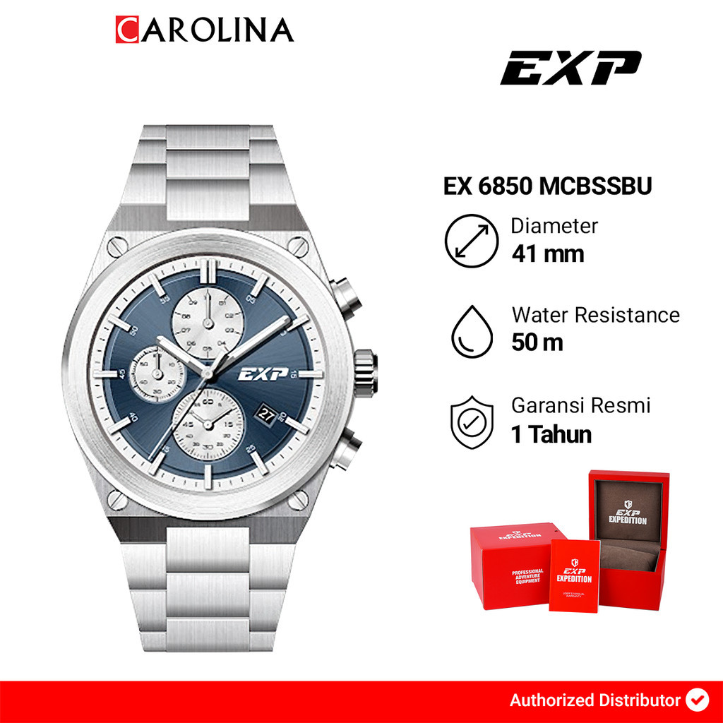 Jam Tangan Pria Expedition EXP EX 6850 MCBSSBU Blue Dial Silver Stainless Steel Strap