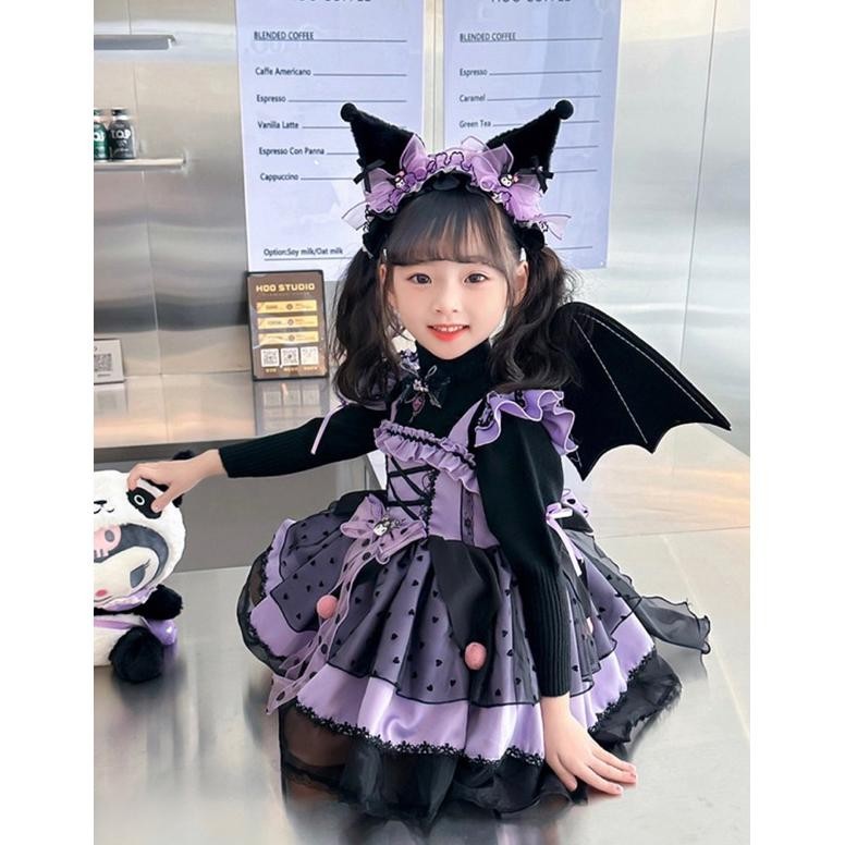 kostum kuromi anak/ kostum karakter/ dress kuromi/ cosplay kuromi anak