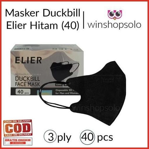 Hot Sale [ 40 Db Hitam ] Elier Duckbill Boson 3 Ply Isi 40 Pcs / Masker Duckbill Elier Isi 40 Warna 