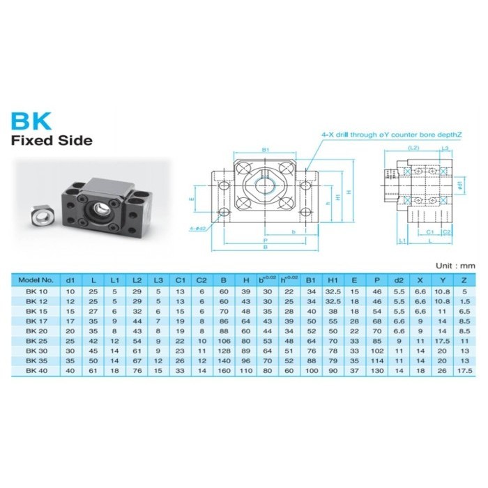 Bk 12 + Bf 12 Ball Screw End Support (Ballscrew Bk12 + Bf12 Set)