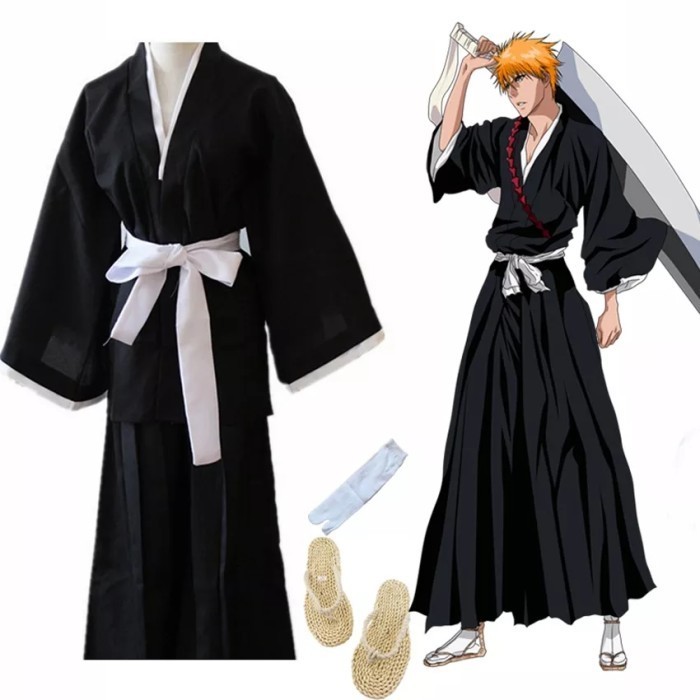 Kimono Jubah Jepang Cosplay Kurosaki Ichigo Real Picture