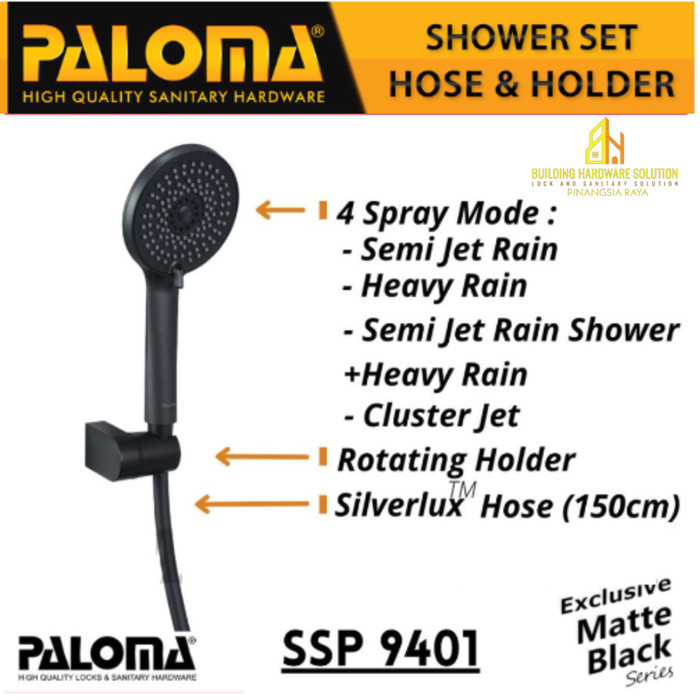 PALOMA SSP9401 SHOWER SET HAND HANDSHOWER SELANG SLANG HOLDER BLACK