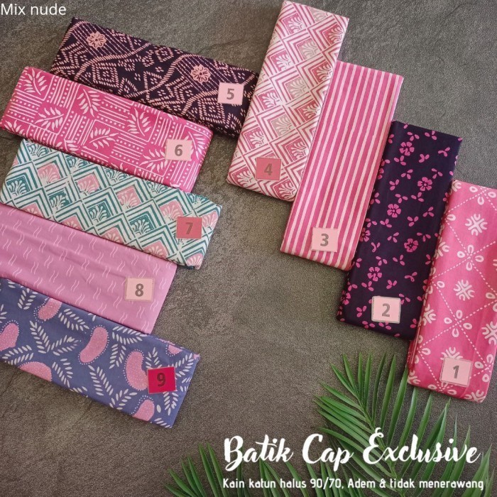 Kain Batik Cap Handmade Serian Babypink - Pink Hitam - Peach - Nude