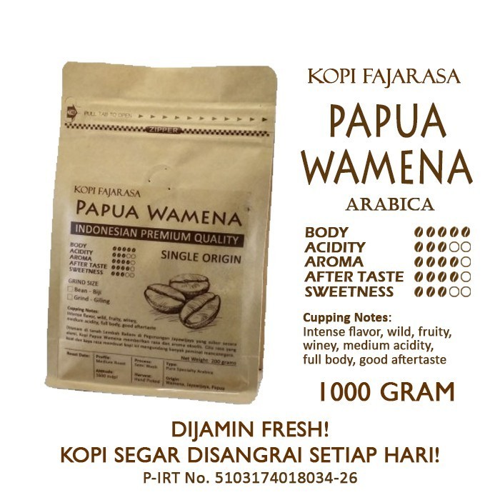 

Kopi Fajarasa Papua Wamena Biji Kopi Arabica 1 Kg Arabika