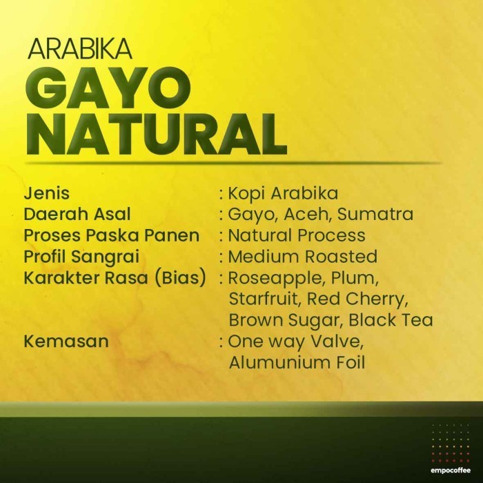 

Ready Kopi Arabika Gayo Natural Aceh Sumatra Arabica Coffee Bean Coffe 200gr