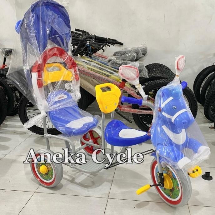 Sepeda Anak Roda Tiga Family Kuda Boncengan Satu Musik