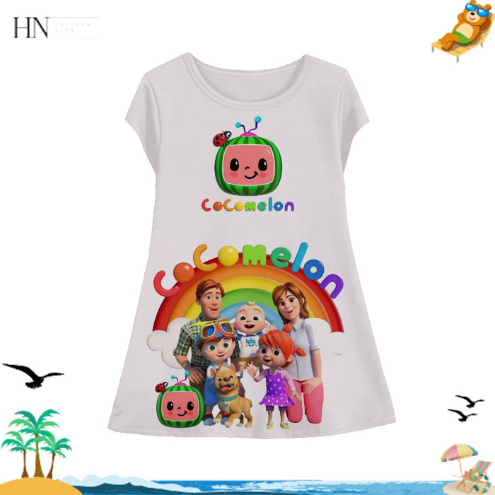 Baju Dress Cocomelon Lucu Untuk Perempuan Tunik Printing Anak Wanita Model Cocomelon Usia 1-12 Tahun