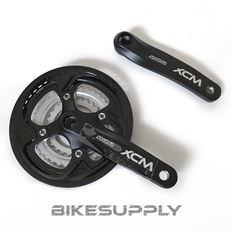 Crank Set (Crankset) Sepeda Merk SR Suntour XCM Super Power Flow With Cover Protector Triple 3 Speed