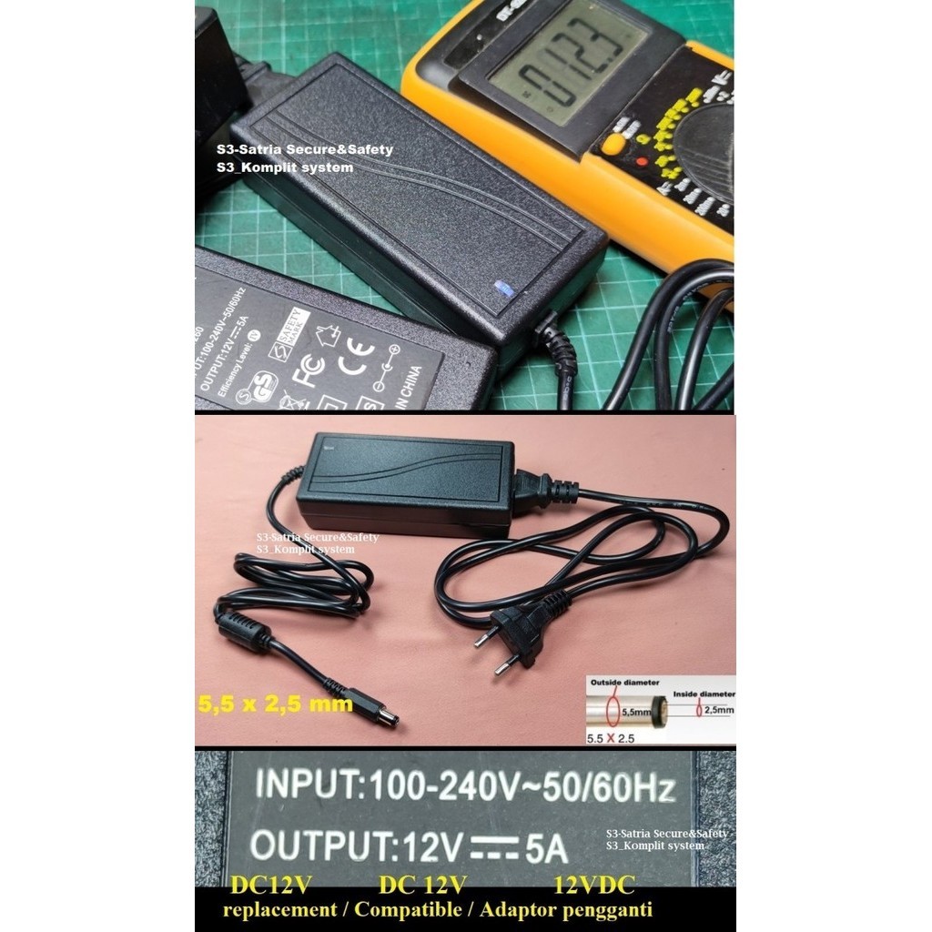 ADAPTOR 12V 5A JACK DC BESAR 5.5 X 2.5 MM LUBANG 5.5MM X 2.5MM MONITOR