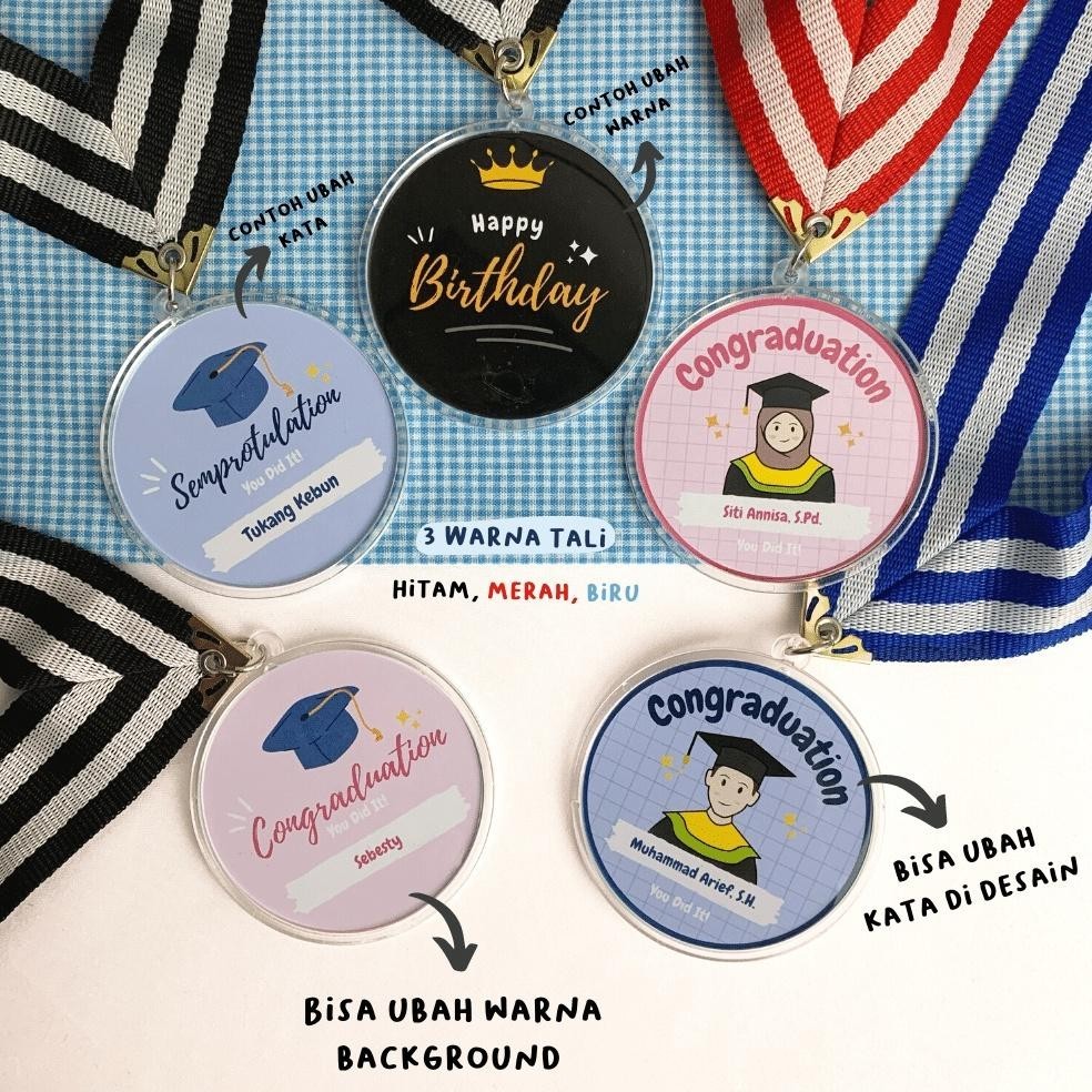 MEDALI CUSTOM MENDALI KALUNG AKRILIK KADO ULANG TAHUN SOUVENIR AWARD PENGHARGAAN WISUDA SOUVENIR WIS