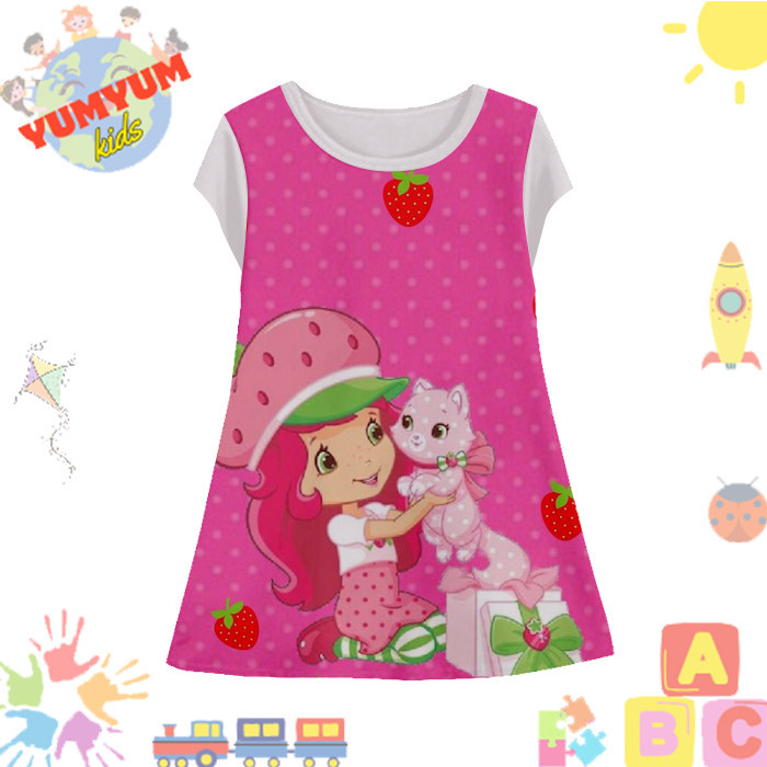 Dress Anak Perempuan Strawberry Shortcake v10 Tunik Anak Wanita Film Animasi Kartun Strawberry Short