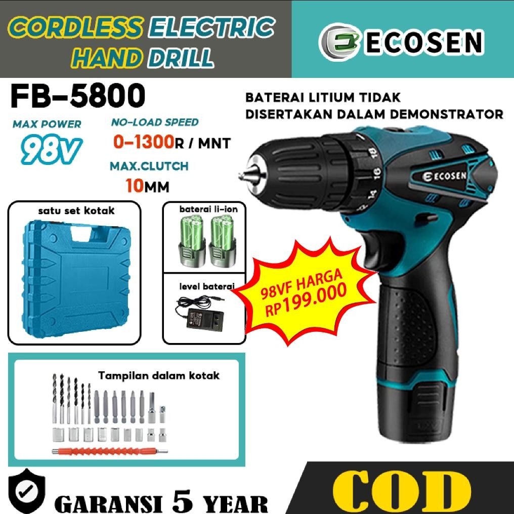 {BARU} ECOSEN Mesin Bor Baterai Tangan 98V Bor Listrik Bor cas Bor mini Bor portable Bor Portable Ob