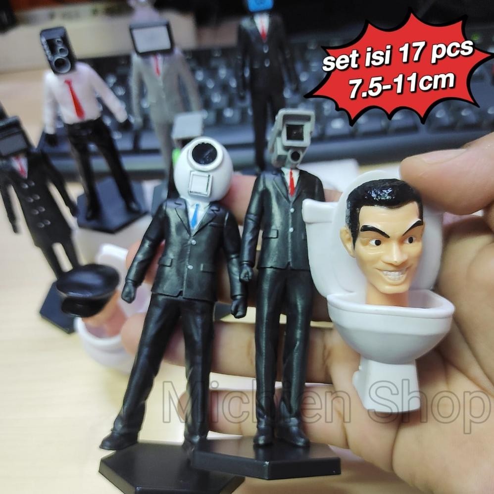 PIU Skibidi Toilet Plush Ornament Set Toilet Man Spoof Pvc Mainan Boneka Dekorasi Rumah Desktop Deco