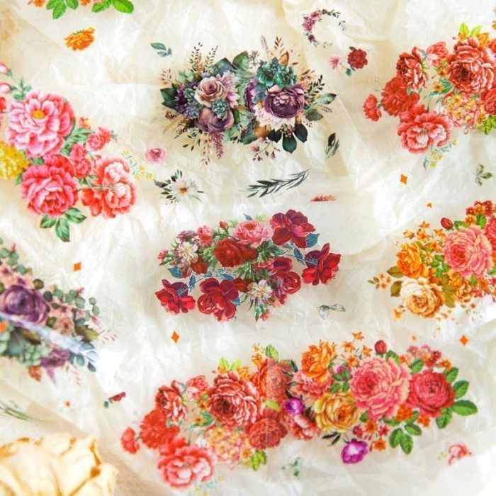 

(3EC) washi tape selotip transparan rangkaian bunga cantik buket bouquet journaling K01