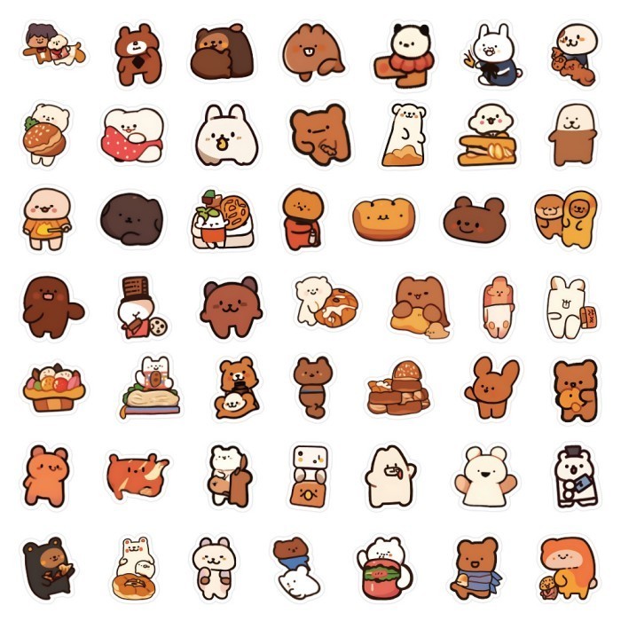 

100Pcs Sticker Waterproof Scrapbook Brown Bear Stiker Beruang Anti Air K01