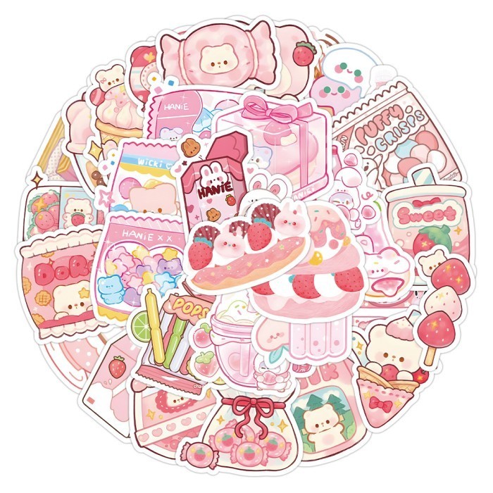 

56Pcs Stiker Pink Theme Merah Muda Food Makanan Cute Tumblr Waterproof K01