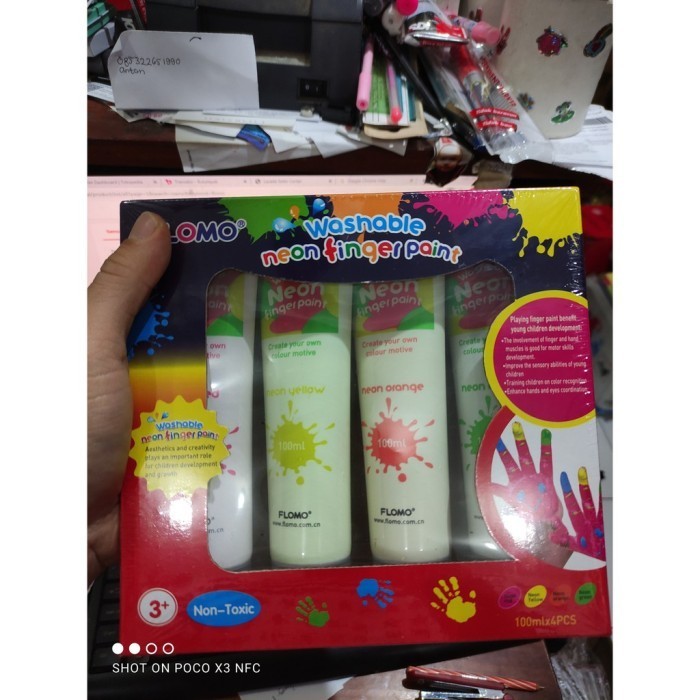

Flomo washable finger paint 100 ml x4 warna neon non toxic 2 K01
