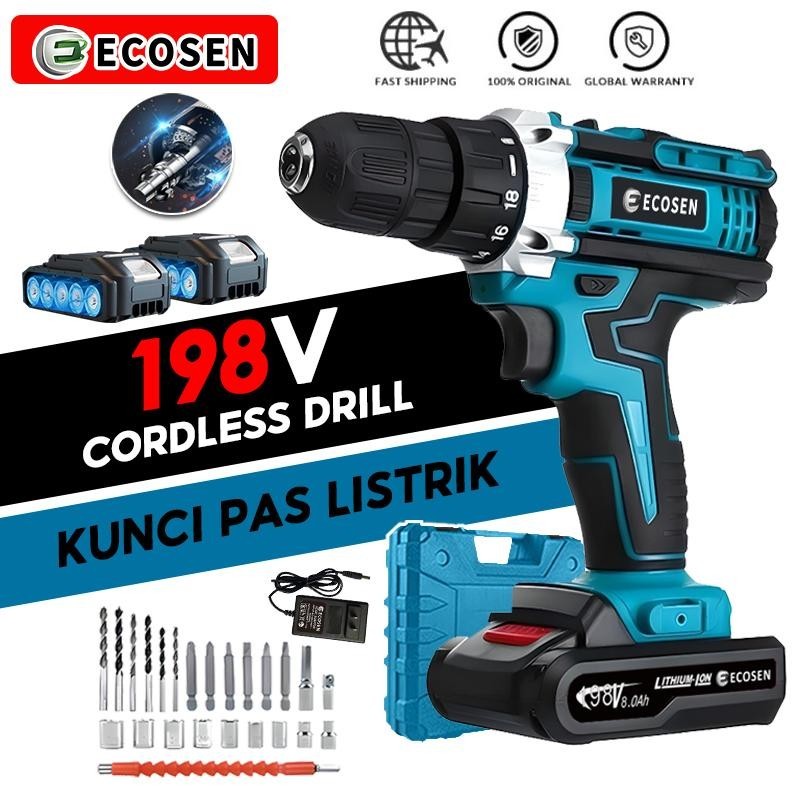 {BARU} ECOSEN 198VF Mesin Bor Impact Drill  bor listrik Bor baterai Cordless Drill Bor Listrik Set B