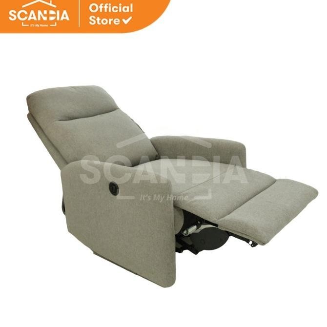 SCANDIA Sofa Recliner Electric 1S Filip Light Grey - Kursi Malas Abu