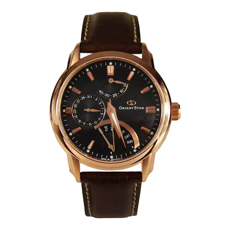 Jam Tangan Pria Orient Star SDE00003B Retrograde Men Black Dial Brown Leather Strap