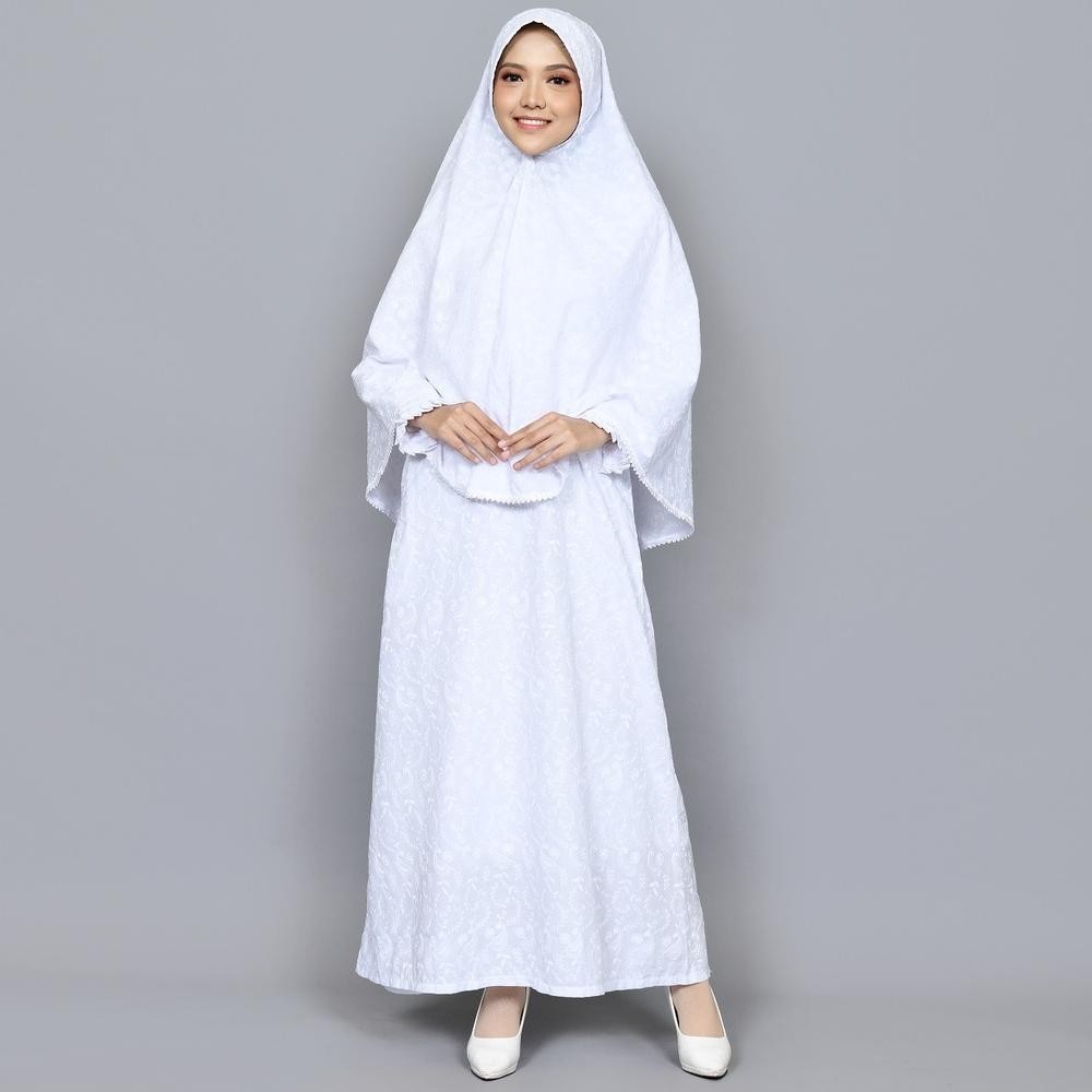 Gamis Umroh & Manasik Haji Putih Set Jilbab Bahan Katun Jumbo Kekinian Anya Gamis Wanita Syari Remaj