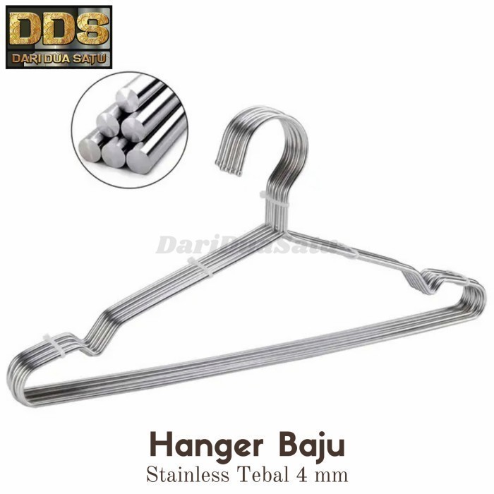 Gantungan Baju Dewasa Stainless Tebal 3 mm Hanger Stainless isi 6 pcs