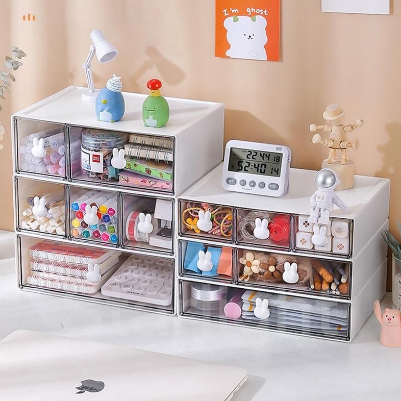 Rak Meja Kelinci Laci Penyimpanan Susun Serbaguna Desktop Drawer Rak Alat Tulis Stationery Kotak Pen