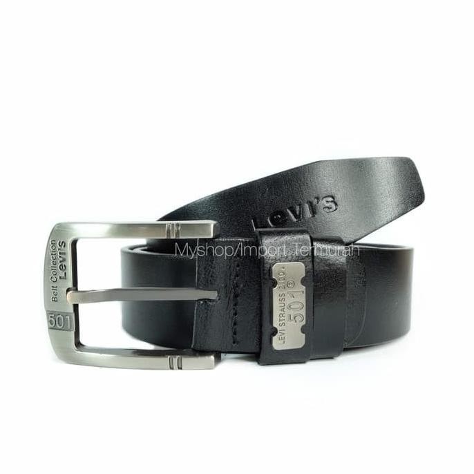 Gesper Sabuk Ikat Pinggang Kulit Asli Pria Cowo Import 501 Black