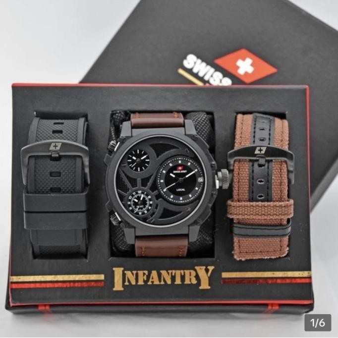 Jam tangan pria swiss army infantry triple time free 2 tali