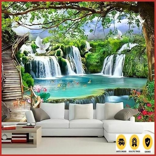 Promo Hemat Lukisan Poster Modern Cetak Big Jumbo Foto Pemandangan Alam Air Terjun 3D Ukuran 100 X 7
