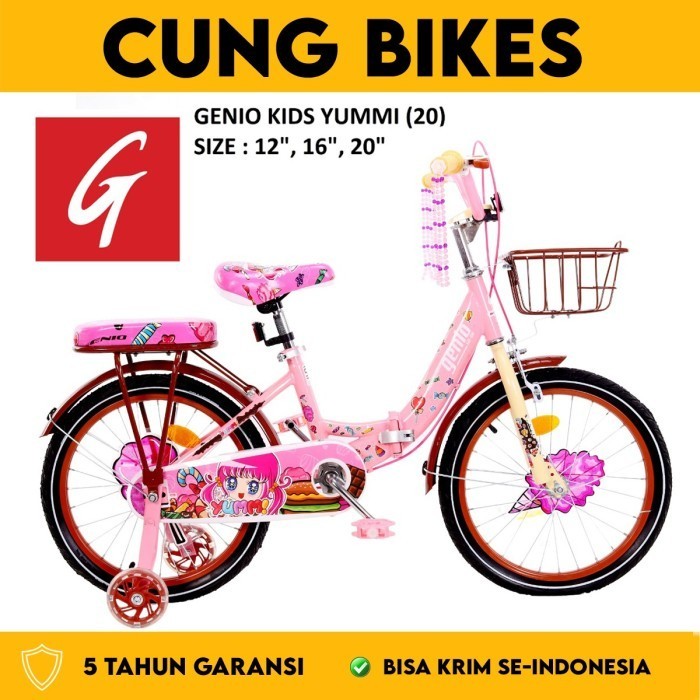 Sepeda Lipat Anak Perempuan Mini 12 16 18 Inch Genio Yummi - 16, Merah Muda