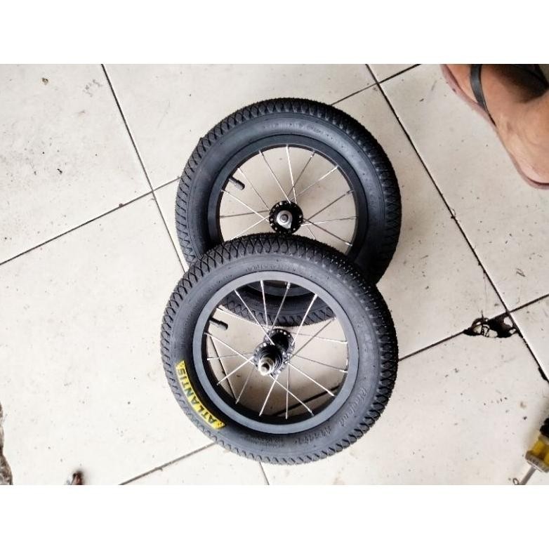 Velg wheelset sepeda push bike balance bike ban pompa karet tidak licin