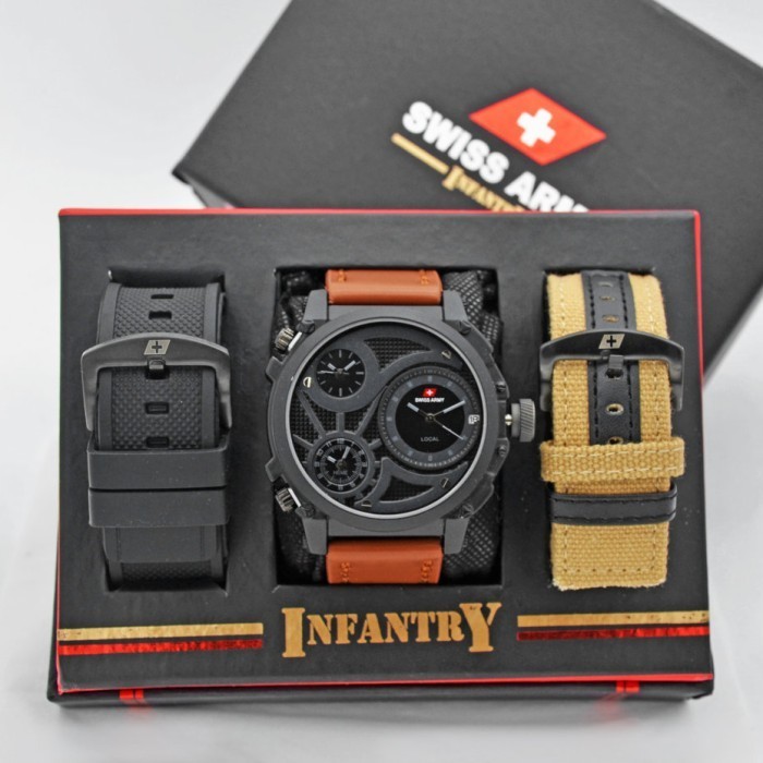 JAM TANGAN PRIA SWISS ARMY INFANTRY PAKET TALI BEST SELLER