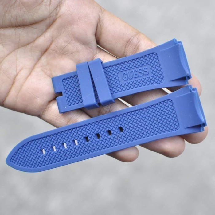 ASLI TALI JAM TANGAN PRIA GUESS RUBBER BLUE KODE 668 ASLI