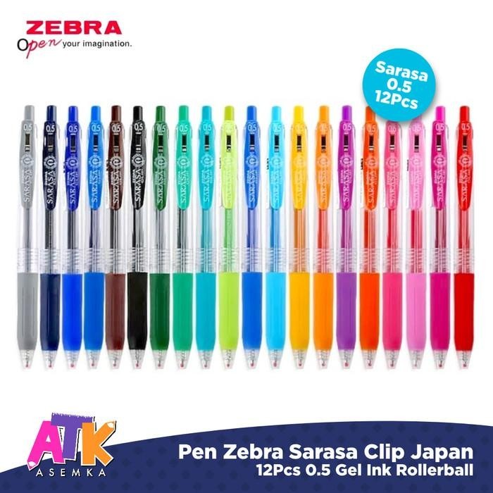 

12pcs Pen Zebra Sarasa Clip JAPAN 0.5 Gel Ink Rollerball / Pulpen Gel Import
