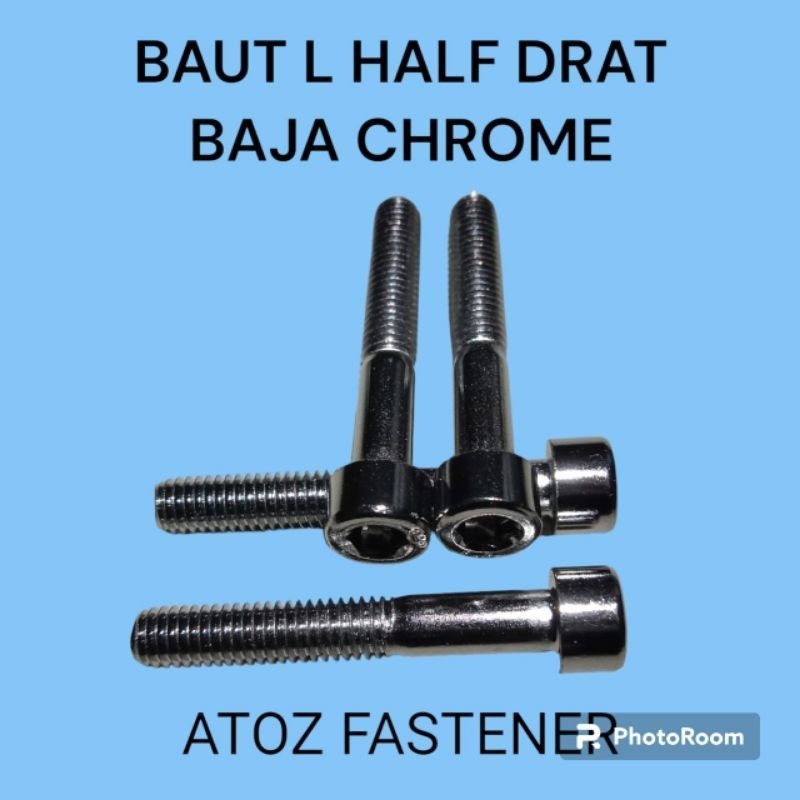 BAUT L HALF DRAT M10 X 50 [ Pitch 1.25 HALUS ] BAJA CHROME. Kunci L8