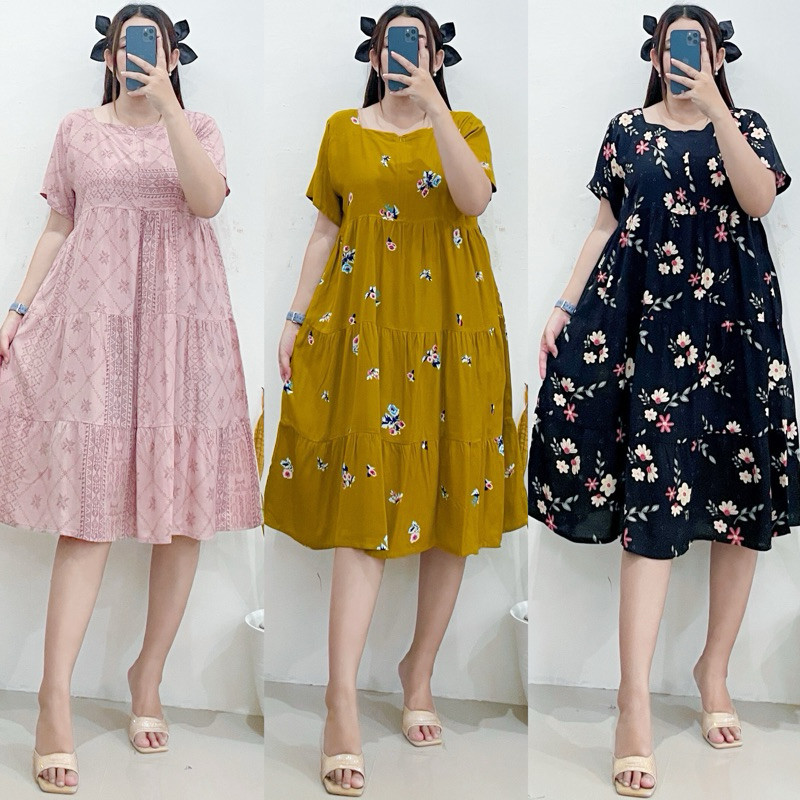 Daster Pandek MISSDASTER - YUKII DRESS DASTER PENDEK MOTIF REMPEL SUSUN BUSUI