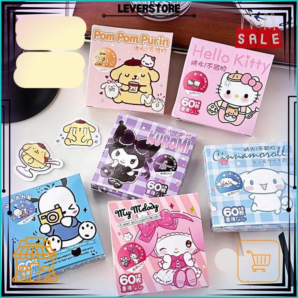 

(60Pcs) Sticker Lucu Karakter Sanrio Pomponpurin Cinamoroll Kuromi Hello Kitty My Melody Pochacco Deco Sticker Promo