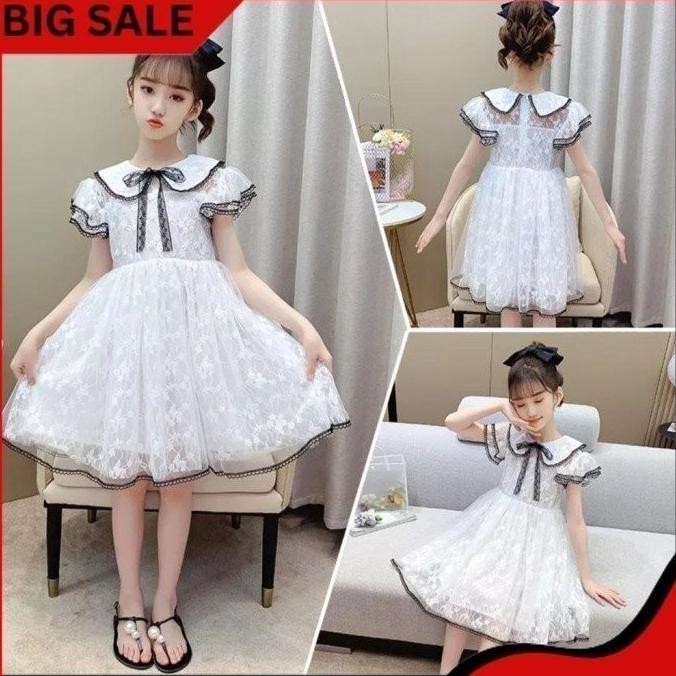 Dress brukat anak perempuan putih polos usia 9 10 11 tahun / gaun anak