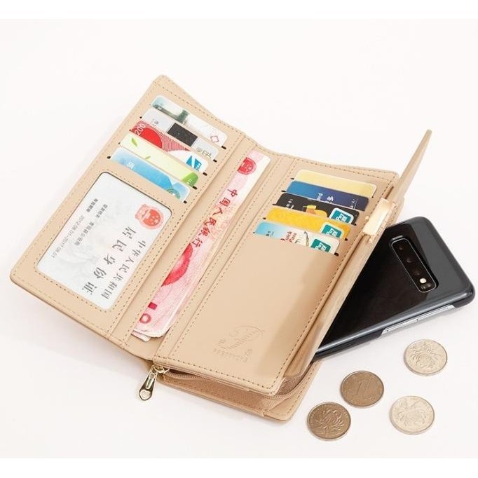 DOMPET PANJANG WANITA PESTA KULIT PREMIUM MAGNA RESLETING KARTU IMPORT