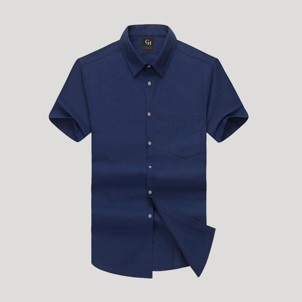 Baju Kemeja Tactical Pria Lapangan Outdoor Bisa Bayar Ditempat Lengan Pendek Biru Navy Polos Visco C