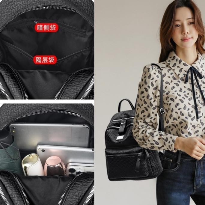TAS RANSEL WANITA IMPORT KOREA CULTIVA KULIT CROCO HITAM TA717B5