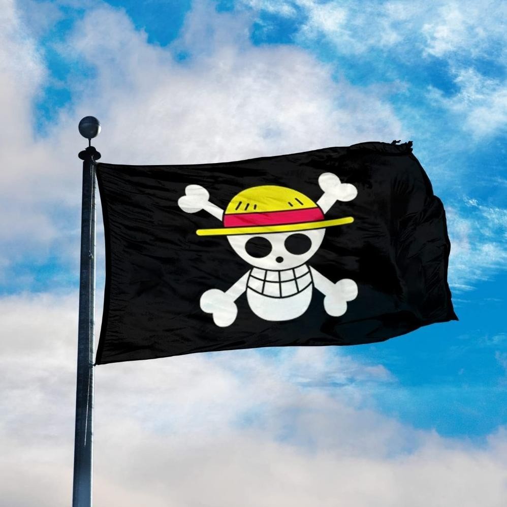 GH 150*90cm Bendera / Bendera Bajak Laut One Piece Luffy Besar Straw Hat Pirates Trumpet Banner Flag