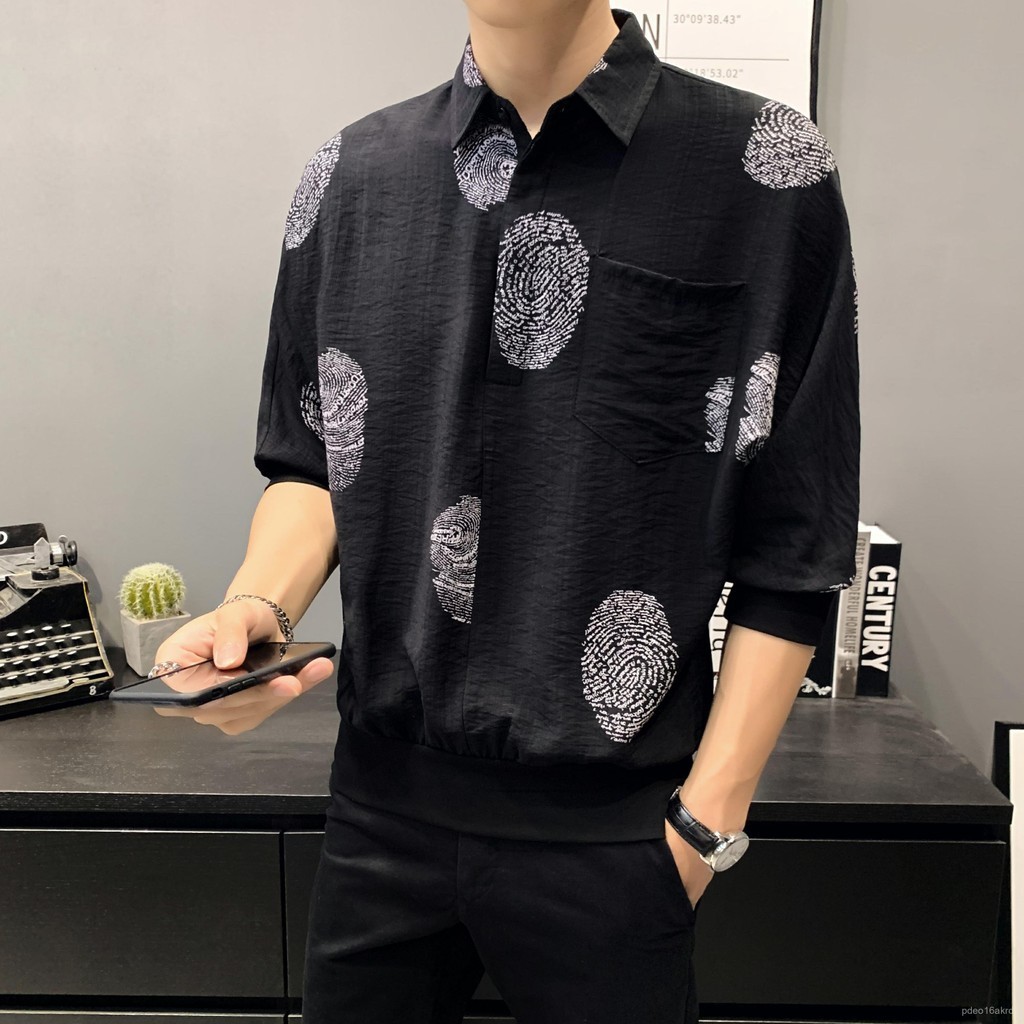 Kemeja Pria Korea Lengan Pendek, Baju Musim Panas Lengan Setengah, Lengan 3/4, Kasual Pria, Gaya Kor