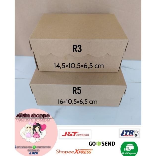 Stok Banyak Kardus R3 R5 / kardus kraft dos duplex dos putih / dos kotak jajan & kue / Box Snack R3-