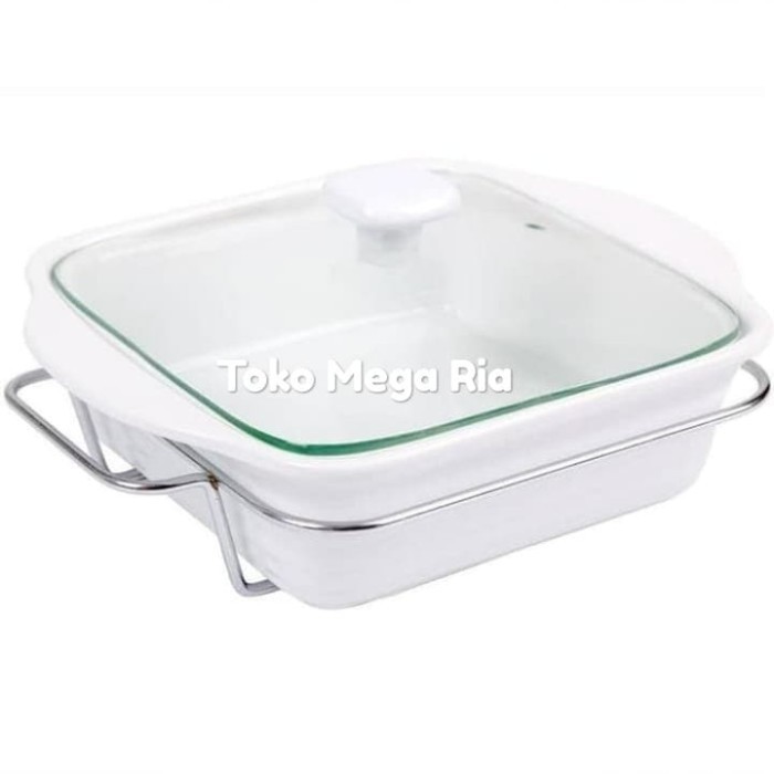 Home Mangkok Saji Basi Kotak Segi 8,5 Inch Keramik - Putih