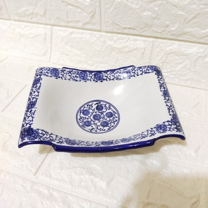 Piring Saji Segi Empat / Piring Saji Keramik Biru Putih